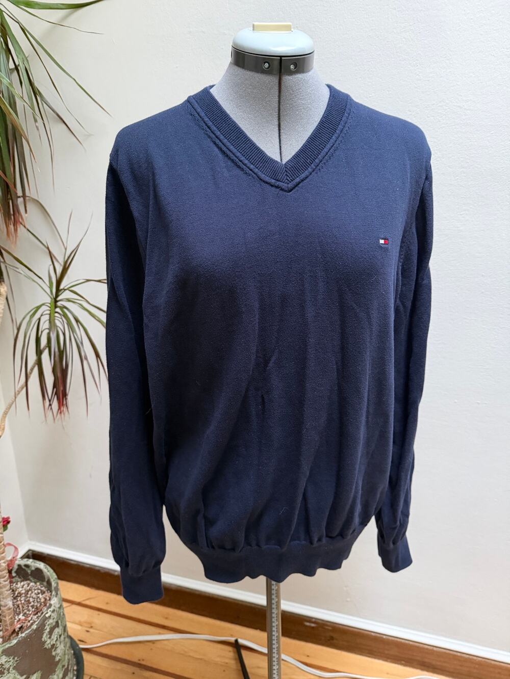 Tommy Hilfiger Navy Blue 100% Pima Cotton V-Neck Sweater